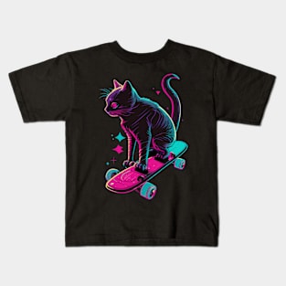 Skateboarding Cat Gifts Funny Cat Kids T-Shirt